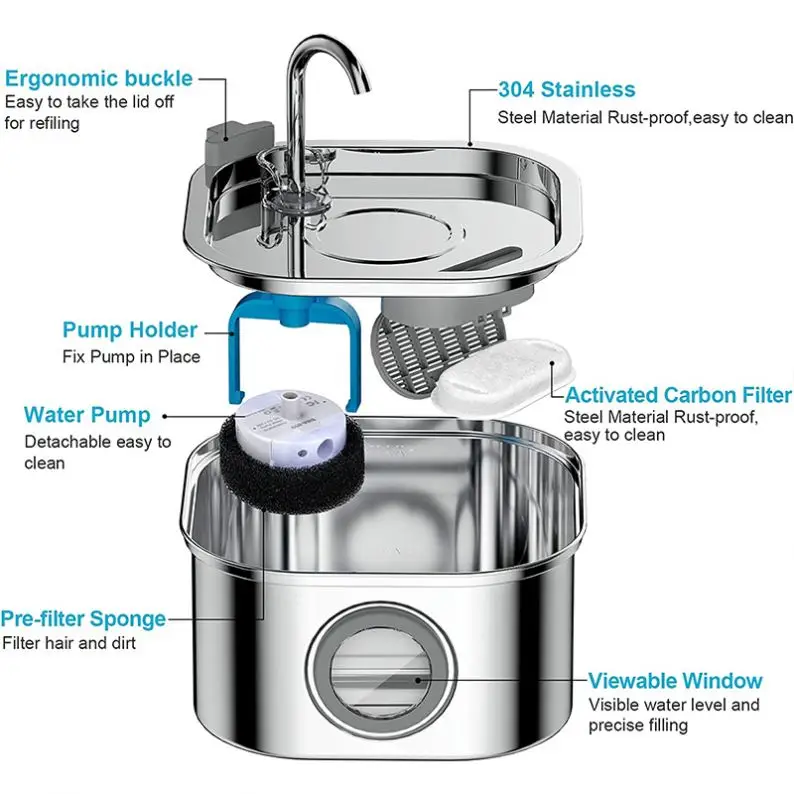 3L Stainless Steel Cat Water Fountain Automatic Cat Drinker Drinking Fountain For Cats Dogs Pet Water Dispenser Accessories