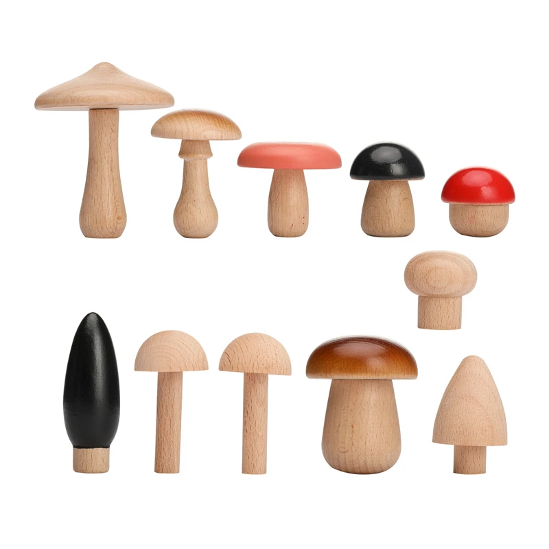 Hot Selling Baby Teethers Wooden Mushroom Set Puzzle Toys for Newborn Beech Wood PVC Baby Gift in Animals Shape Box Packing
