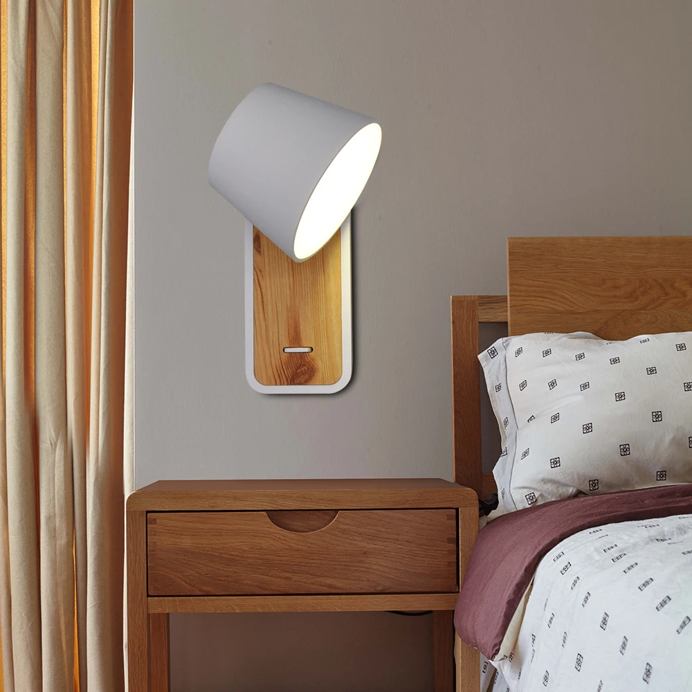 Factory Direct 350 Degree Rotating Bedside Bedroom Office Hotel Rotary Led Wall Light Lamp Lights With Switch