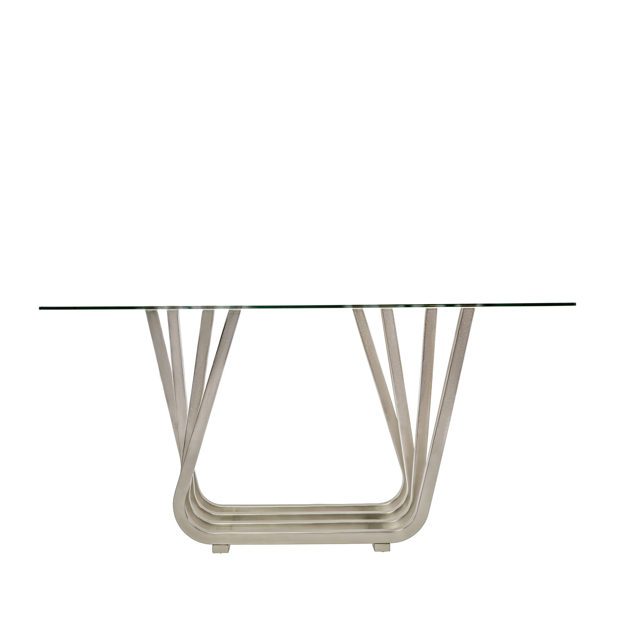 Modern New Design Home Dining Room Furniture Big Tempered Glass Top Stainless Steel Base Rectangle Dining Tables And Chairs Sets