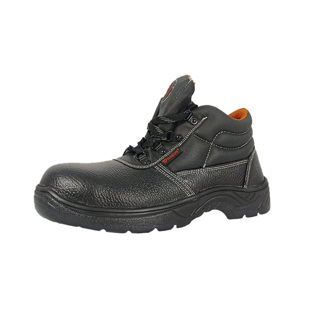 Black Genuine Leather Mid Cut Labor Insurance Footwear Anti-puncture Safety Shoes