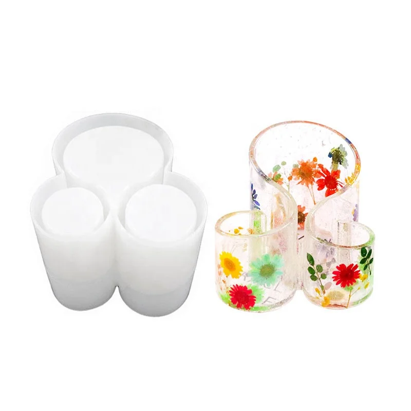 CARATTE 3 in1 Large Concrete Flower Pot Moulds Pen Brush Holder Silicone Mold for Epoxy Resin Cement