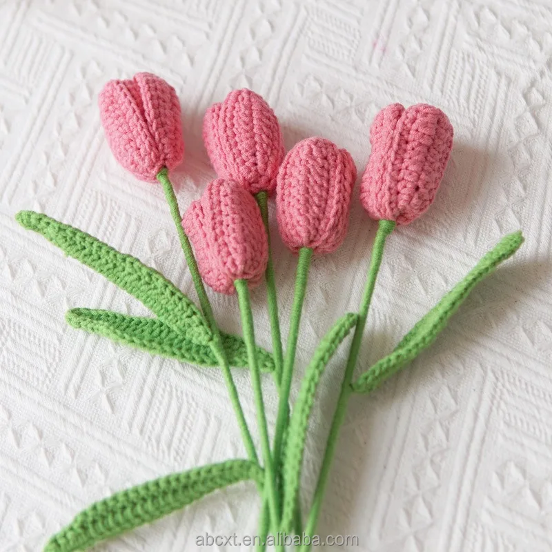 Finished Handmade Crocheting Artificial Craft Flower Wool Yarn Crochet Tulip Single Flower