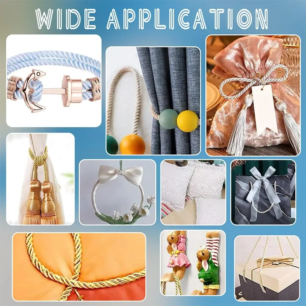 Twisted Trim Cord Rope Thread String for Home Decor, Crafts Making and Costume Crafting Super Soft 3 Strand Nylon Twisted Cord