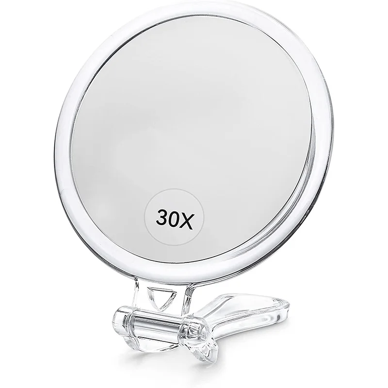 Clear Acrylic Magnifying 30X Hand Held Mirror with Handle for Travel with Double Side Eyes Makeup