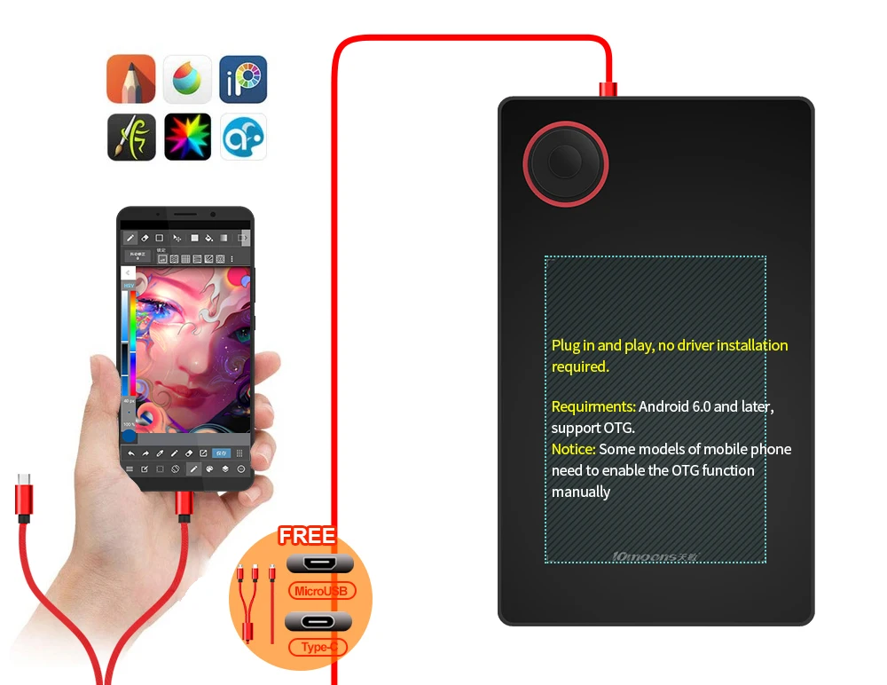 10moons G50  Signature Pad Illustrator Graphic Tablet With Roller Key