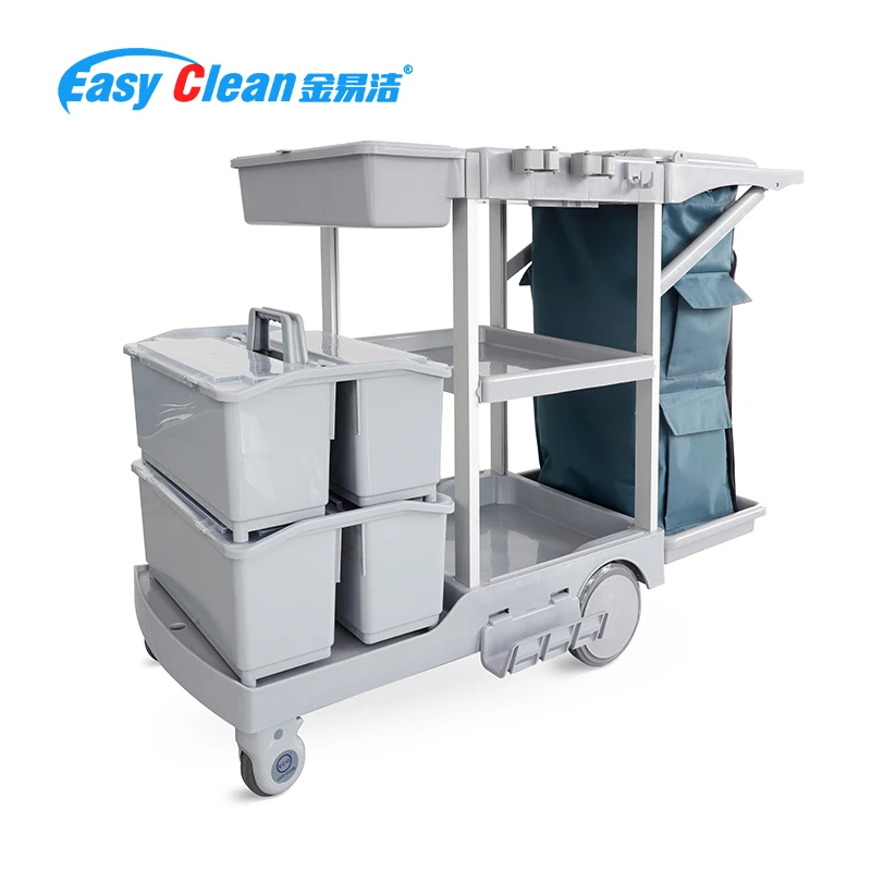 ECG New Designed Plastic Mini Cleaning Janitorial Cleaning Mop Trolley Cart With 60L Nylon bag