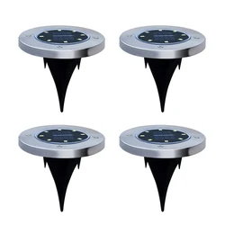 Hot Sale Smart Lawn Patio Stainless Steel 4 pack Solar Powered Disk Ground Light, Green Powered Outdoor 8 led Solar Garden Light