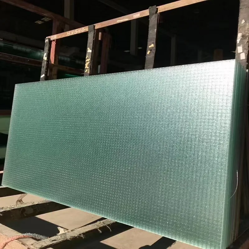 Building Door Clear Colored Nashiji Pattern 6.8mm Thickness Iron Mesh Glass for Resist Fire