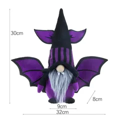 Halloween Plush Doll Purple Gnome With Bat Wings Figure Elf Toy Doll Halloween Party Decorations Ornaments
