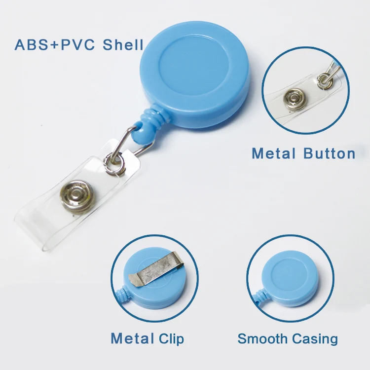 Round easy to pull buckle Reel Holder wholesale custom Sublimation Plastic Lanyards retractable Clip medical nurse id badge reel