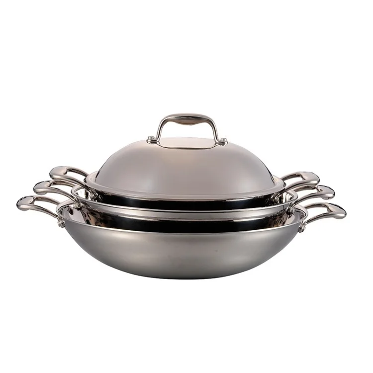 Factory Supply Kitchen Chinese Wok Stainless Steel Cooking Wok With Handles