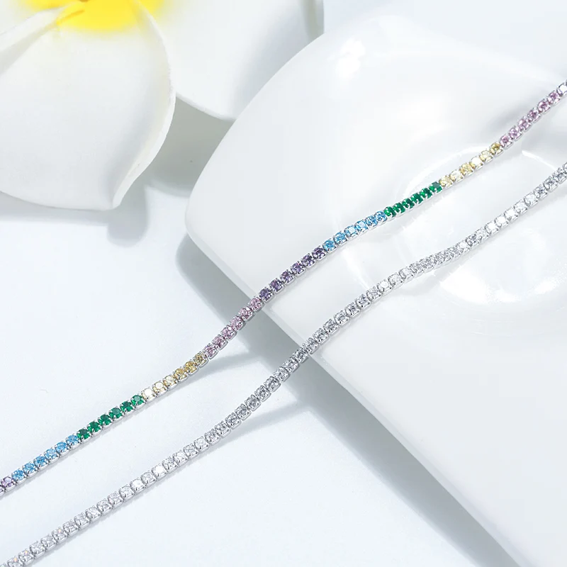 RINNTIN SA03 Fine Jewelry Clear Cubic Zircon Tennis Chain Bracelet 925 Sterling Silver Rhodium Plated High Quality Anklets Women