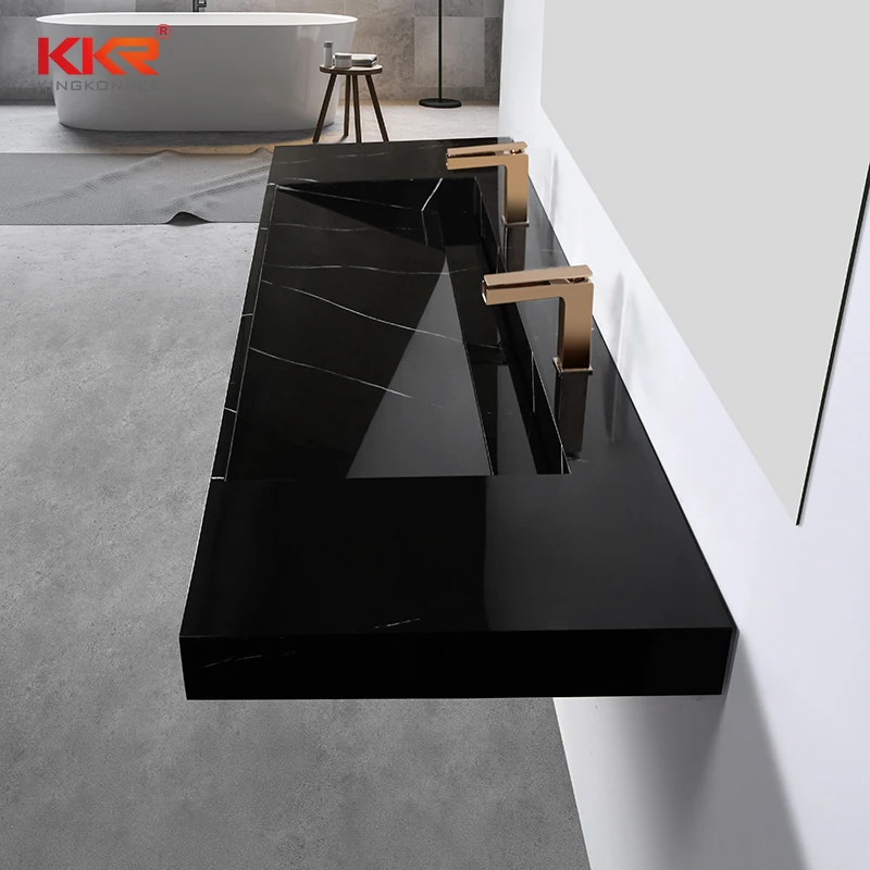 Custom Made Wash Basin Wall Mount Resin Rectangular Marble Veining Sink