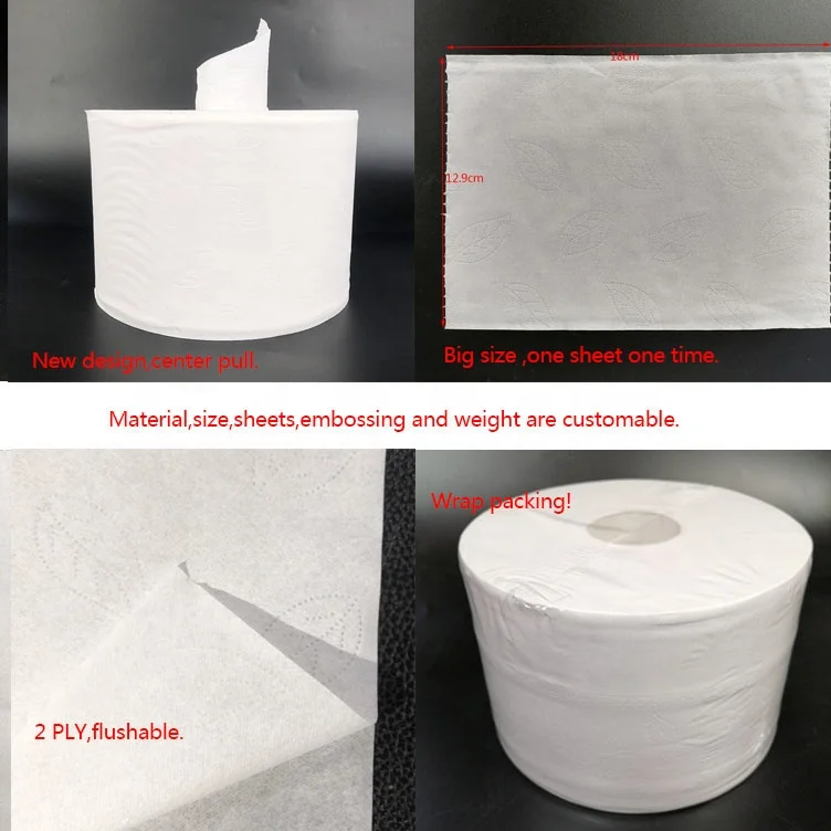 In Stock  2 Ply 800g Virgin Wood Pulp Toilet Tissues Center Pull Jumbo Rolls Toilet Paper  for Commercial Hotel Washing Room Use