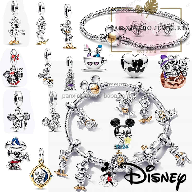 Luxury Jewelry 2024 The New 925 Silver Dis 100th Anniversary MickeetyMinnieet Charm Castle Diy Earrings Bracelet Jewelry Se