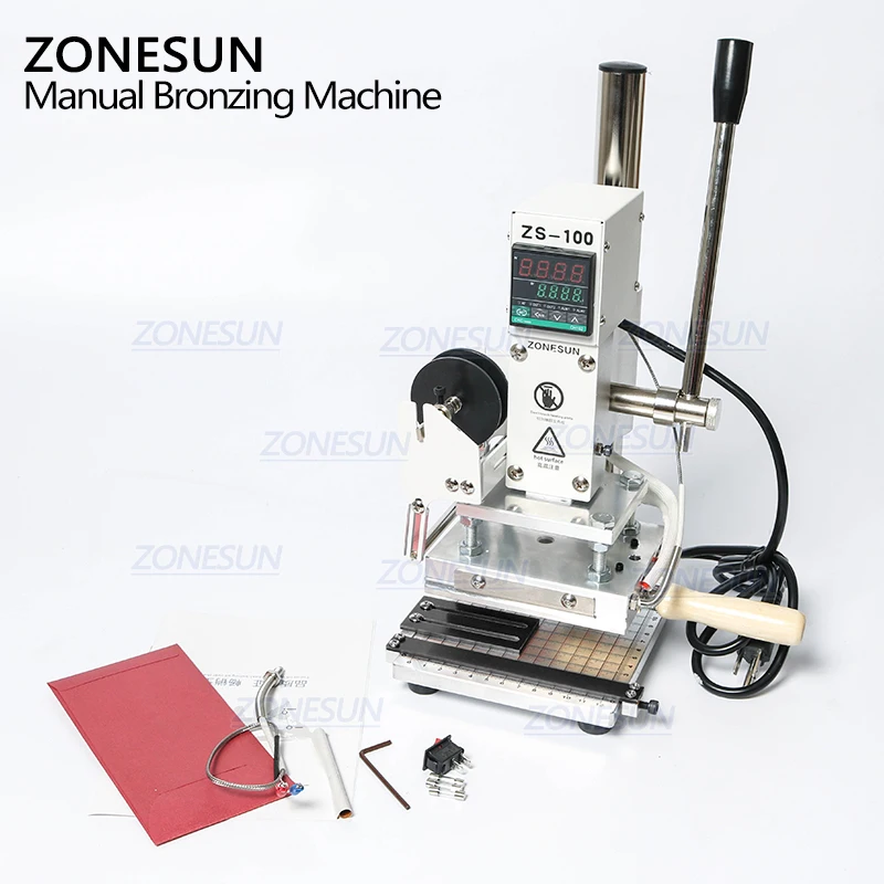 ZONESUN ZS100 New Embossing Manual Leather Paper Wood Machine Heat Press Machine Letters Hot Foil Stamping Machine