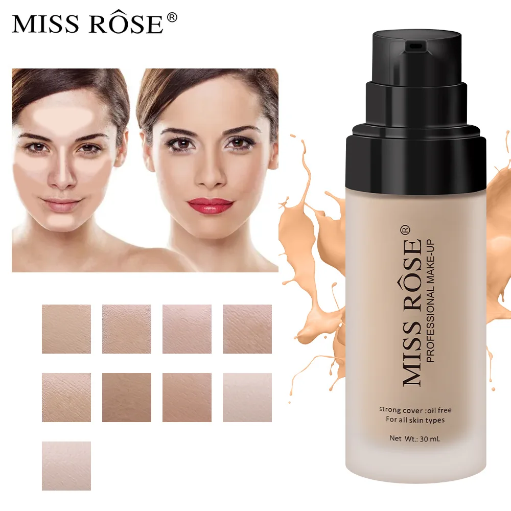 MISS ROSE 30ml Matte Liquid Foundation Maquiagem perfect Makeup Foundation Waterproof Maquillaje private label liquid foundation