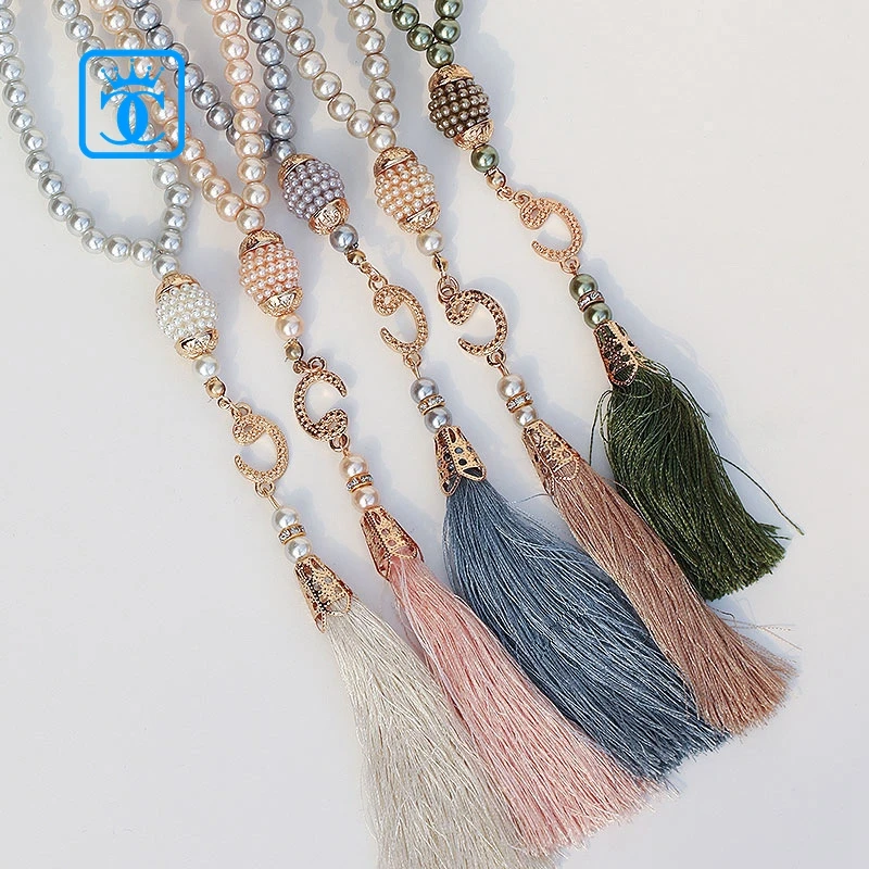 6mm 99 Beads Muslims Custom Rosary Beads Tassels Necklace Crystal Pearls Beads Tassel Bracelet