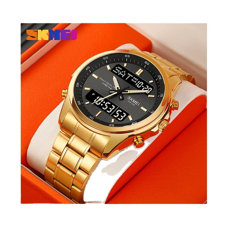 Chinese Wholesale montre skmei relojes 2049 TopBrand Business LED Dual Display Stainless Steel Stop Chronograph Waterproof Watch