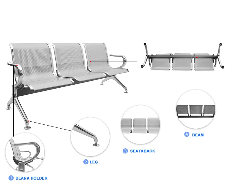 2023 Hot Sell 3-seater Waiting Chair Bench Without Upholstery (3 seats) Model In Public Area