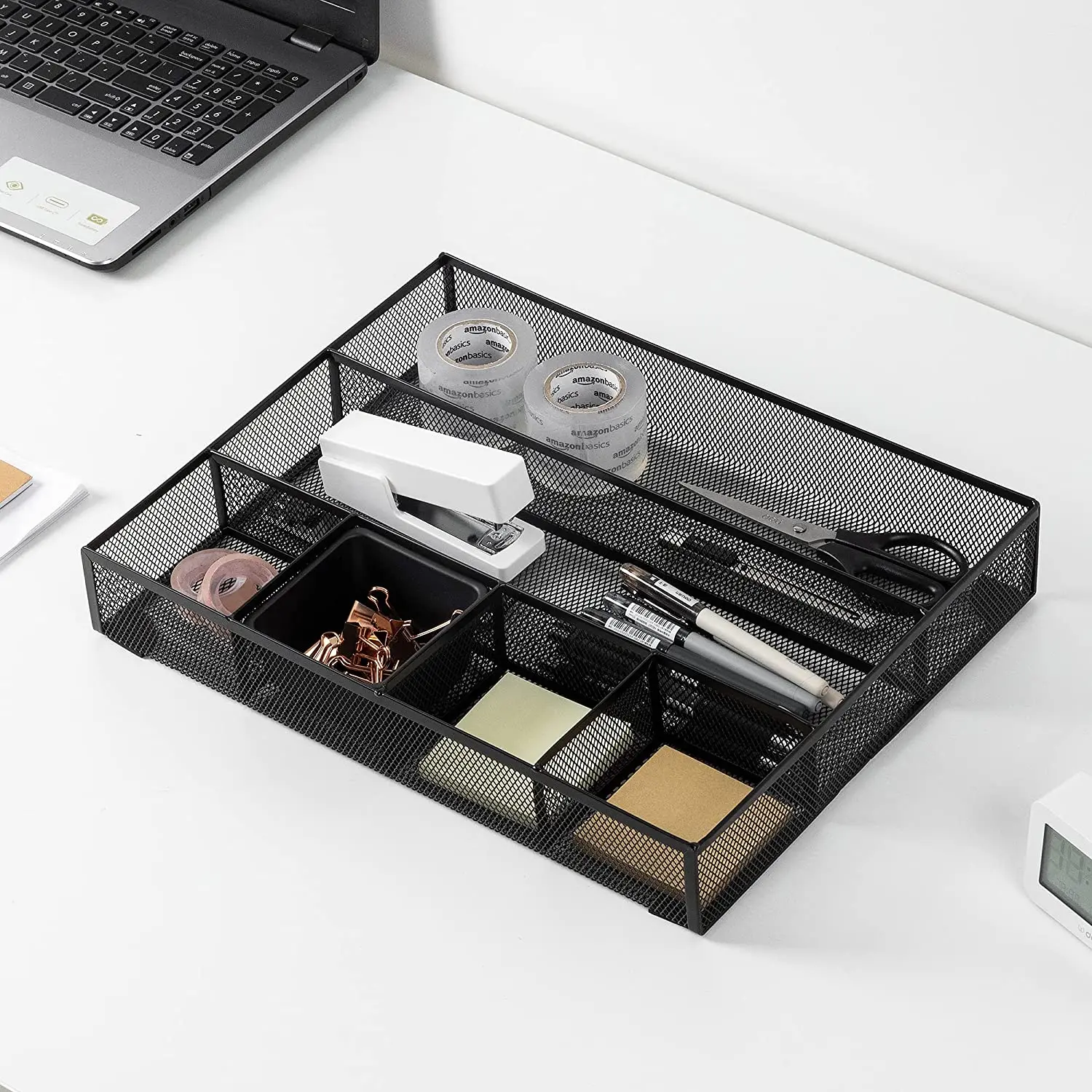 Basics Black Mesh Desk Drawer Office Organizer with 6 compartments