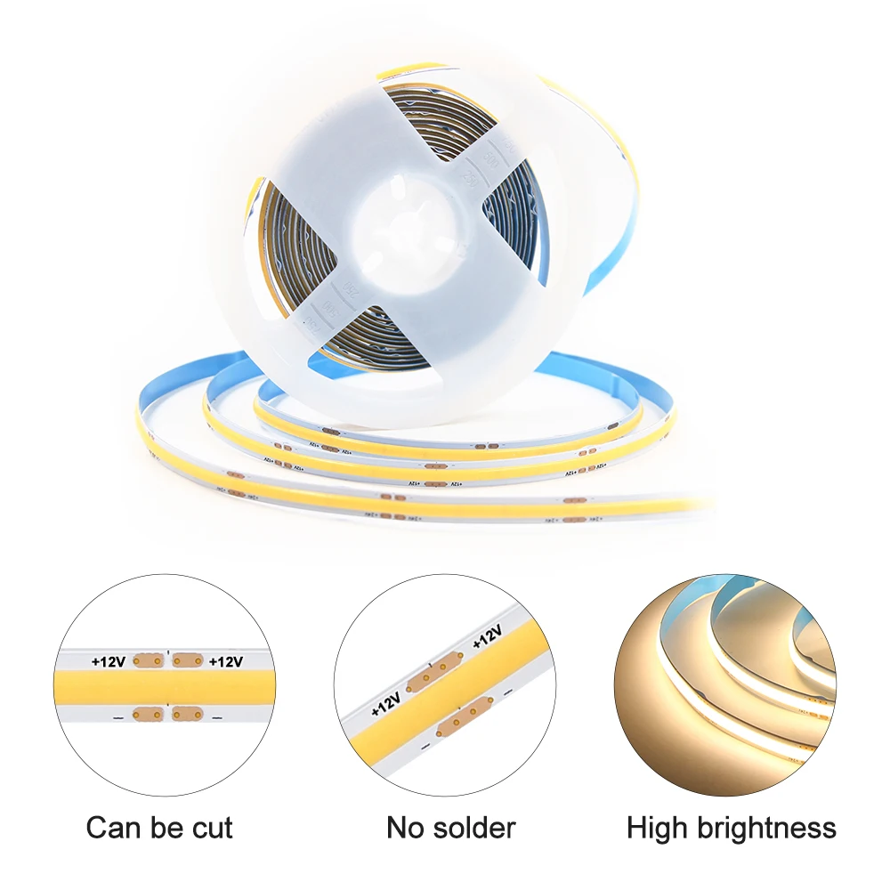 VST 5mm 8mm DC 12V Cob Led Strip RGB 8w 5mm 110v 220v 24v 3000k 4000K 6000K Rgbw Waterproof Flexible Length COB LED Strip