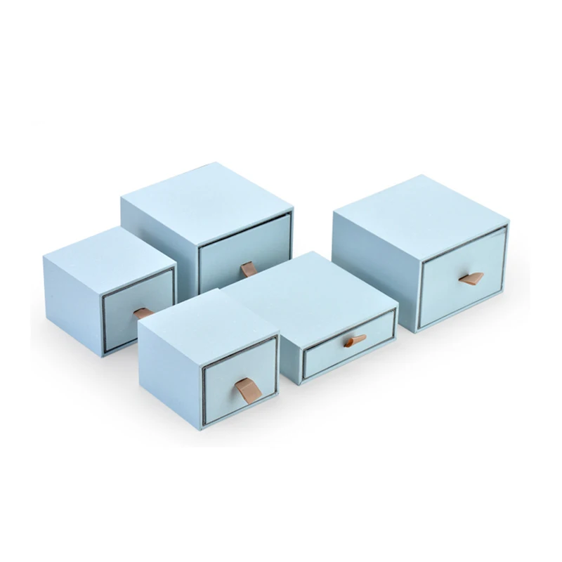 Hongxi OEM Drawer Slide Mini Blue Earrings Ring Storage Box Paper Gift Jewelry Cardboard Packaging Luxury Custom Logo With Bag