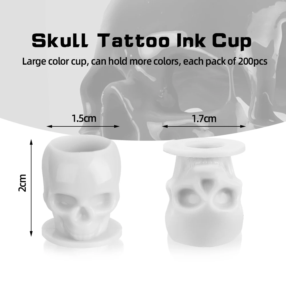 200pcs/bag Premium Plastic Disposable Ink Cap Microblading SMP Skull Tattoo Ink Cups for PMU Pigment Eyelash Glue