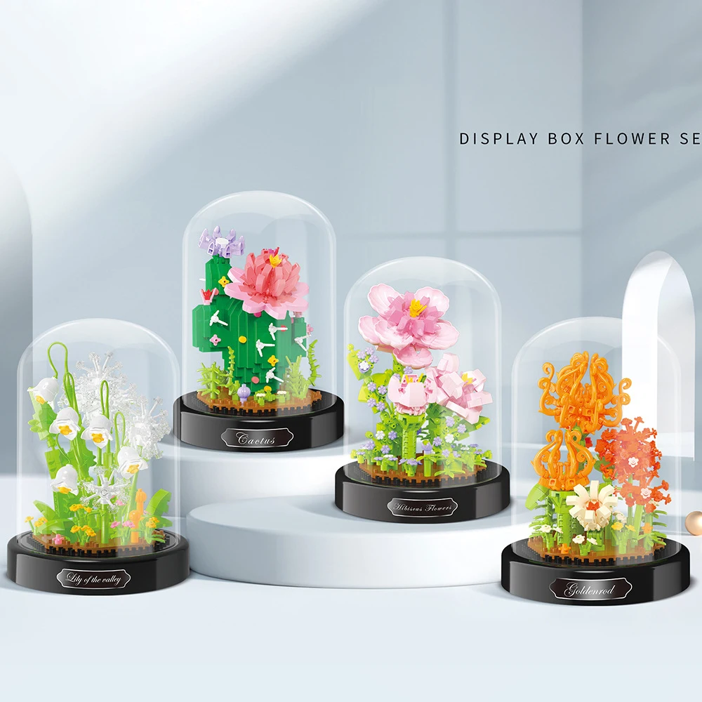 Intelligent eternal flower decor diy assemble plant flower bricks toy gift rose music box building block set