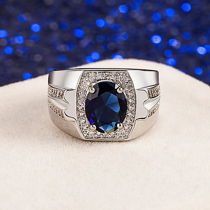 
Romantic Engagement Men Ring Jewelry Sapphire Couple Gift CZ Stone Band Ring 