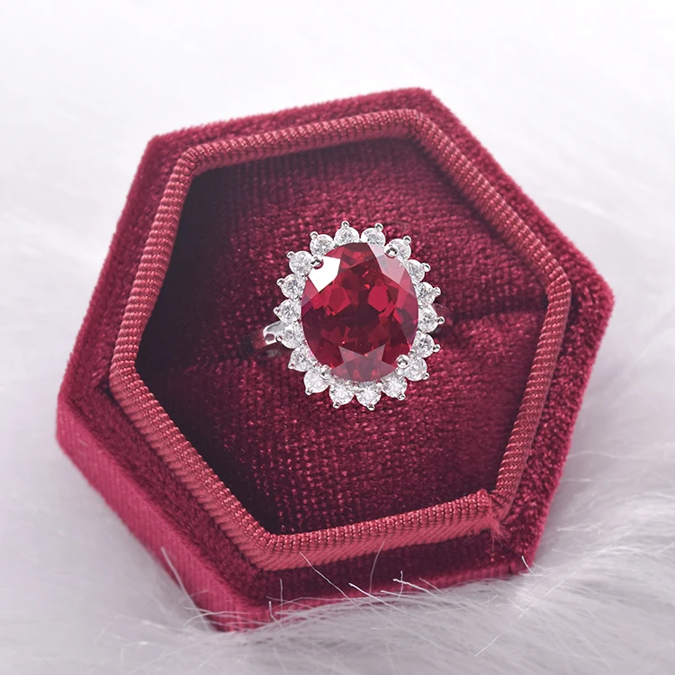 Roomy 925 Sterling Silver Jewelry Classic Diana Design 18k  Gold Plated synthetic oval ruby  blue sapphire Ring