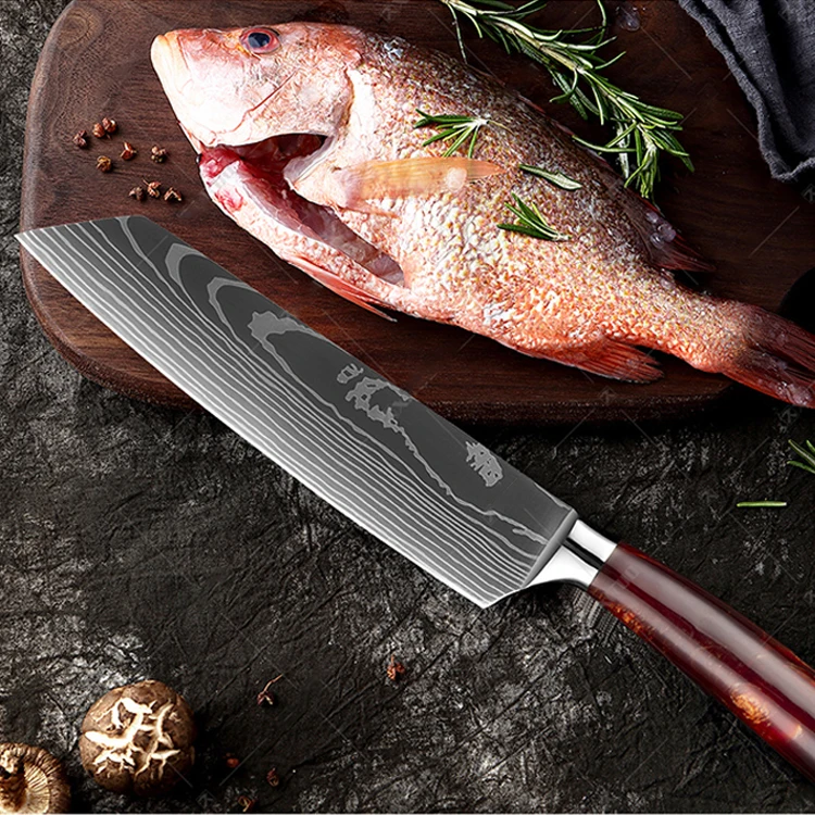 10 pcs chef knife set with japanese vg10 super steel core double edge blade spearfishing fish filet bonning knife