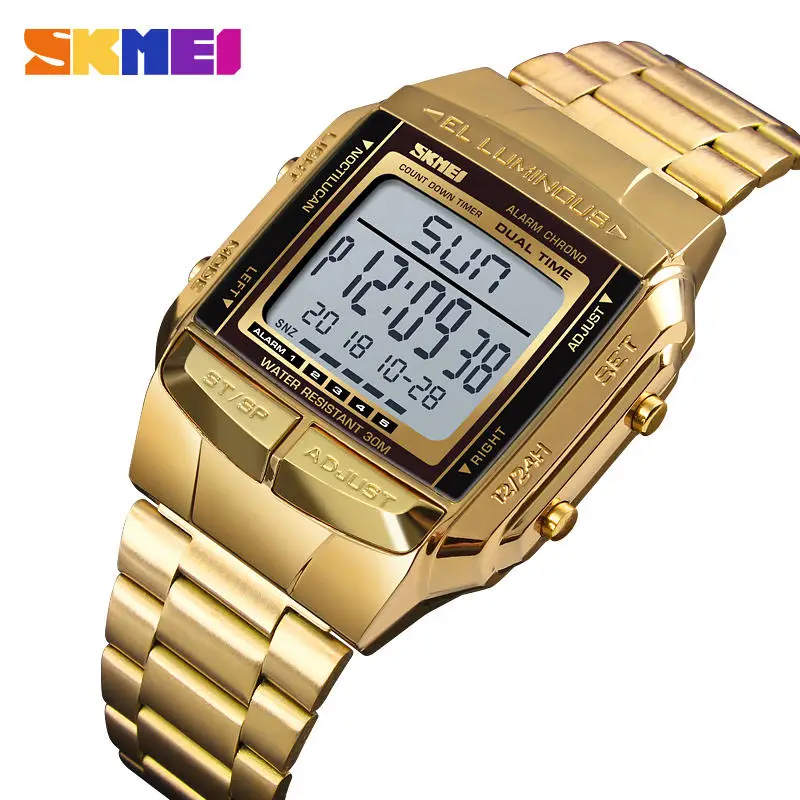 1381 Men Digital Stainless Steel Watch Week Date Alarm Luminous Countdown Watch for Men