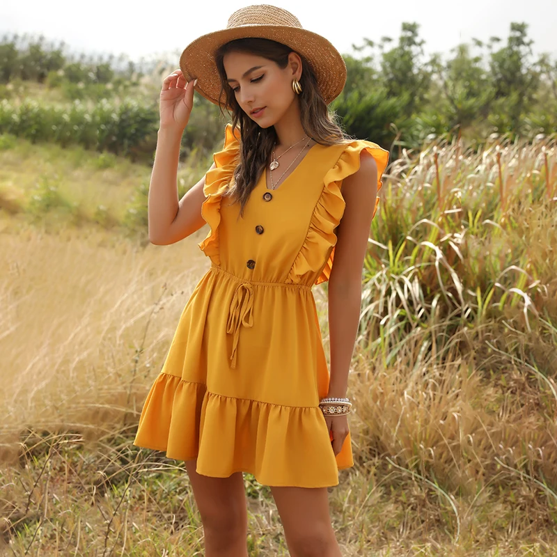 
2021 New Summer Beach Sexy Off Shoulder High Waist V Neck Casual Short Dress for Women 