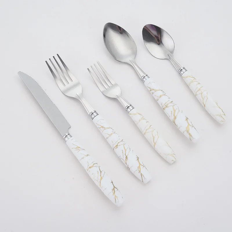 Stainless steel Steak knives wedding cake knife and server Gold PP plastic handle 5pcs cutlery