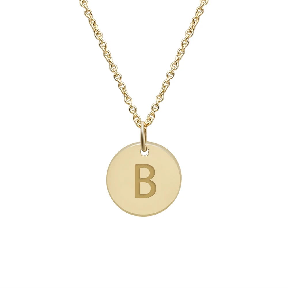 9K 14K 18K Solid Gold Initial Necklace Coin Pendant Necklace Customized Fine Jewelry Women Gift