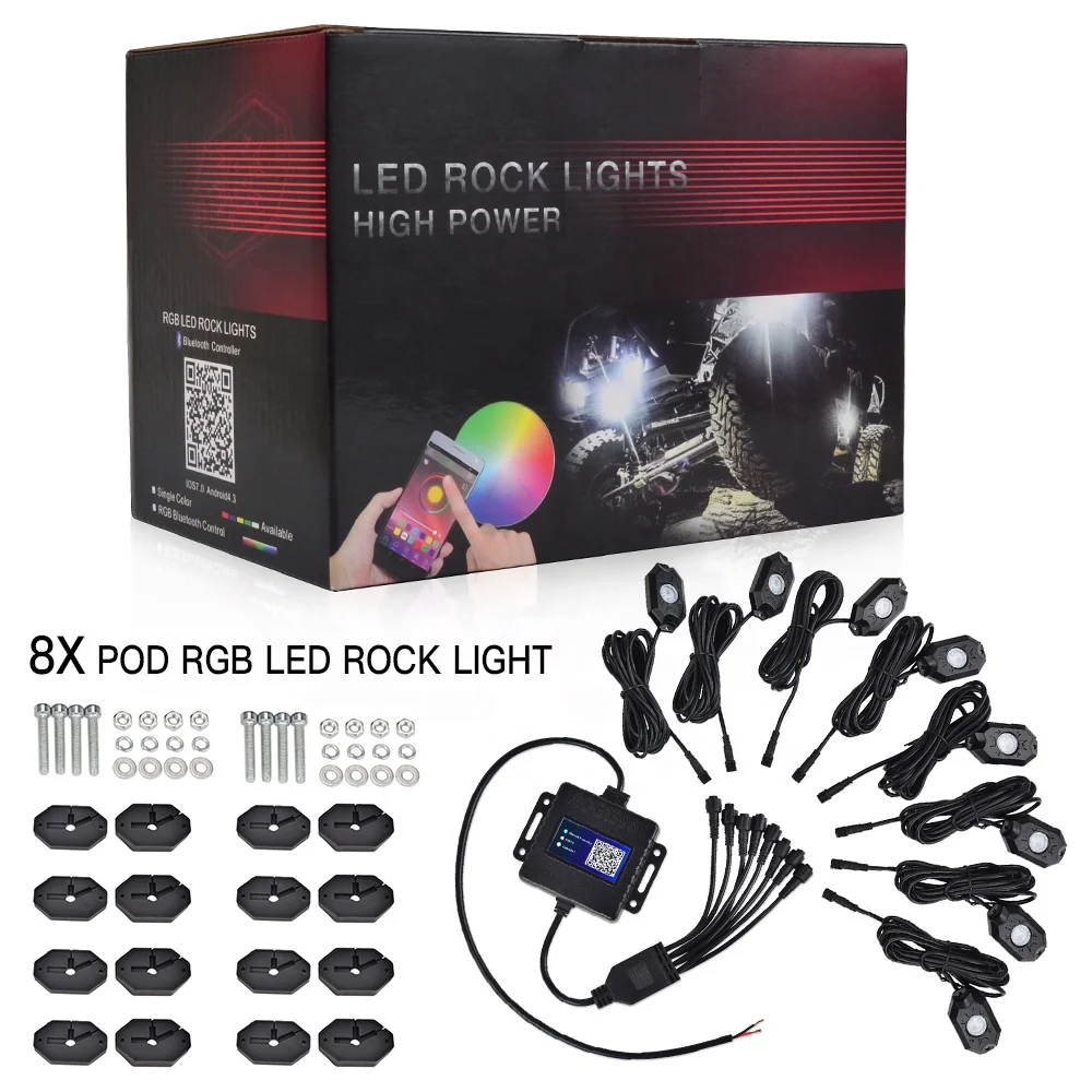 Bevinsee 8x LED APP Control Music 12V RGB Rock Lights For ATV UTV SNOWMOBILE SUV