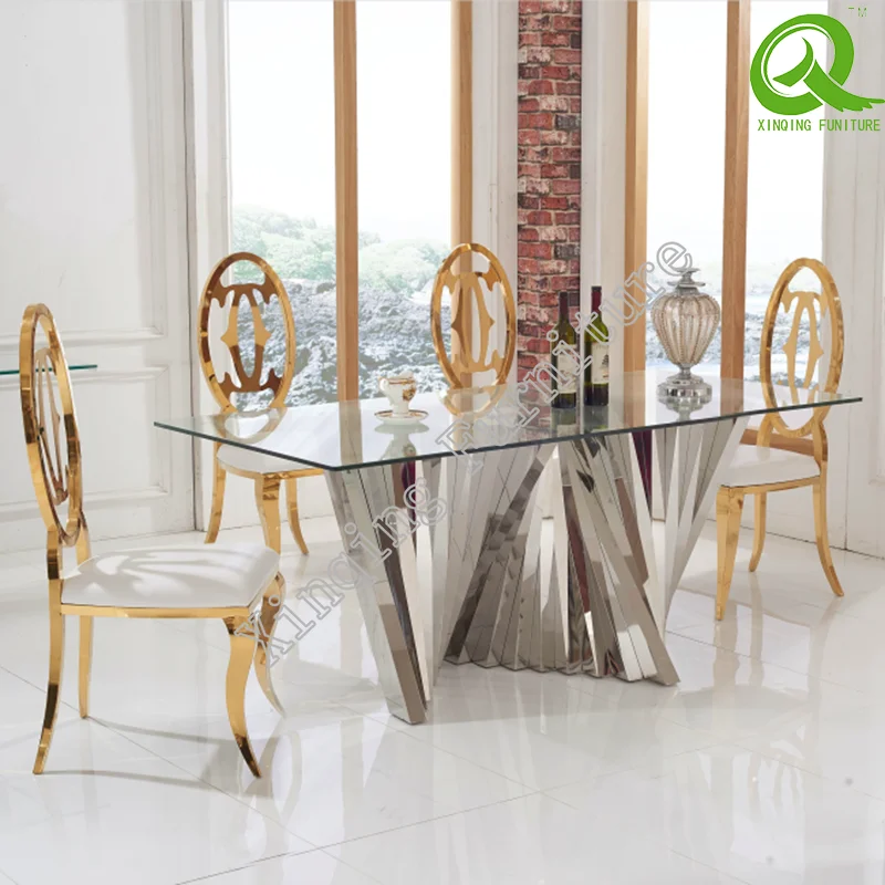 Stainless Steel Base Glass Top Small Round Dining Table