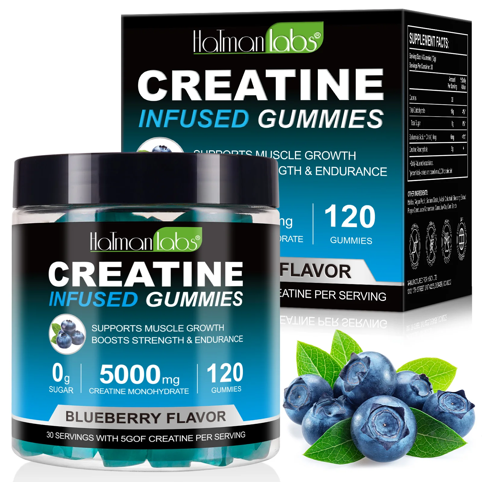 Hatmanlabs blueberry creatine infused gummies gummy creatine bodybuilding soft 5000mg creatine gummies monohydrate