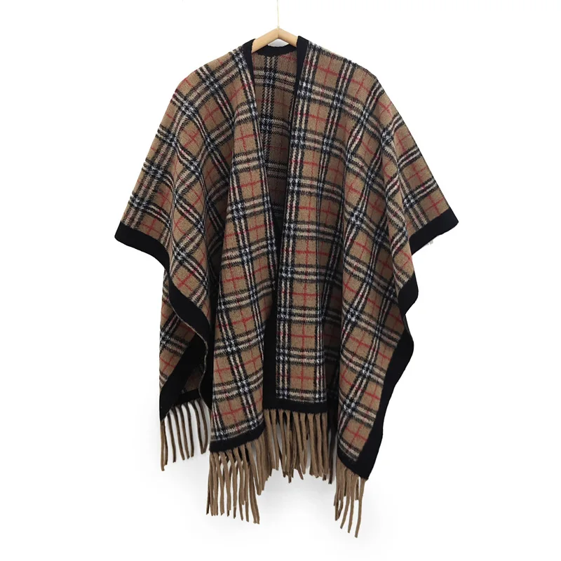 winter plaid shawl polyester wholesale factory high quality warm scarf tassel for women and girls