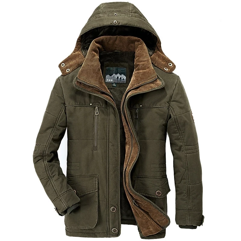 Mid-length Plus Velvet Thick Cotton-padded Jacket Winter Hooded Parka Hat Removable Coat Men Jaqueta Masculina Plus Size 6XL
