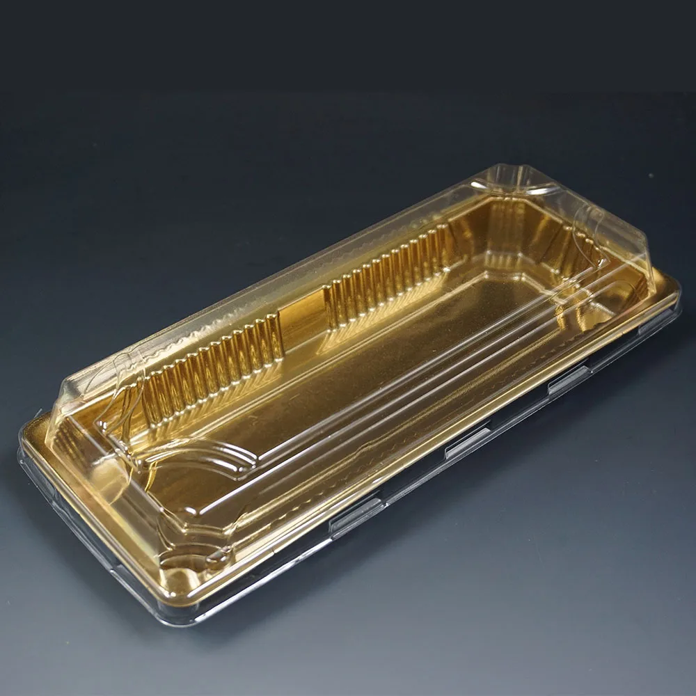 New Disposable Food Microwave Wholesale Sushi Tray Plastic Lids Takeaway Black Base Clear Microwavable Container Re 5000