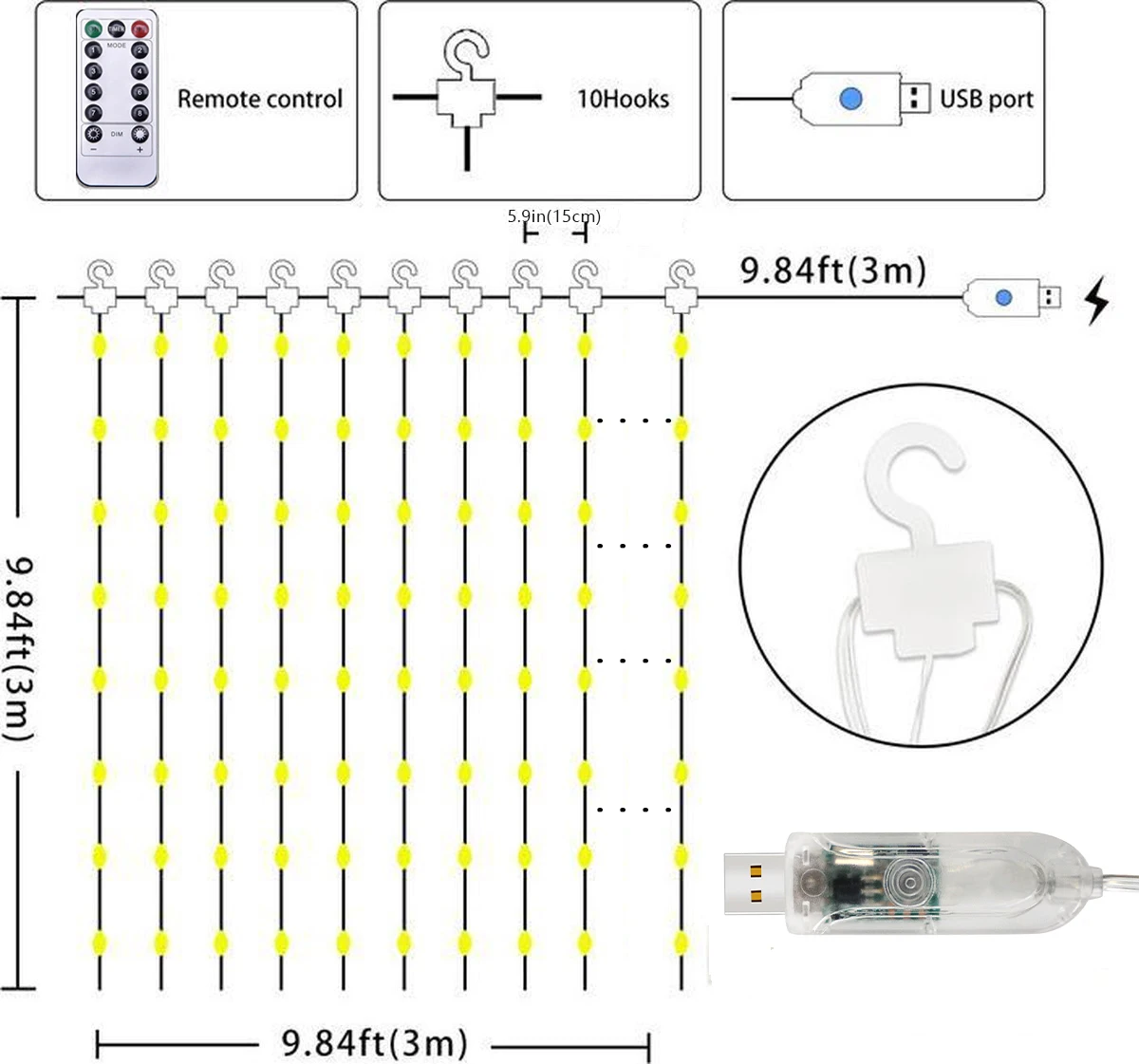 3M LED Curtain Garland On The Window USB Power Fairy Lights Festoon With Remote New Year Garland Led Lights Christmas Decoration