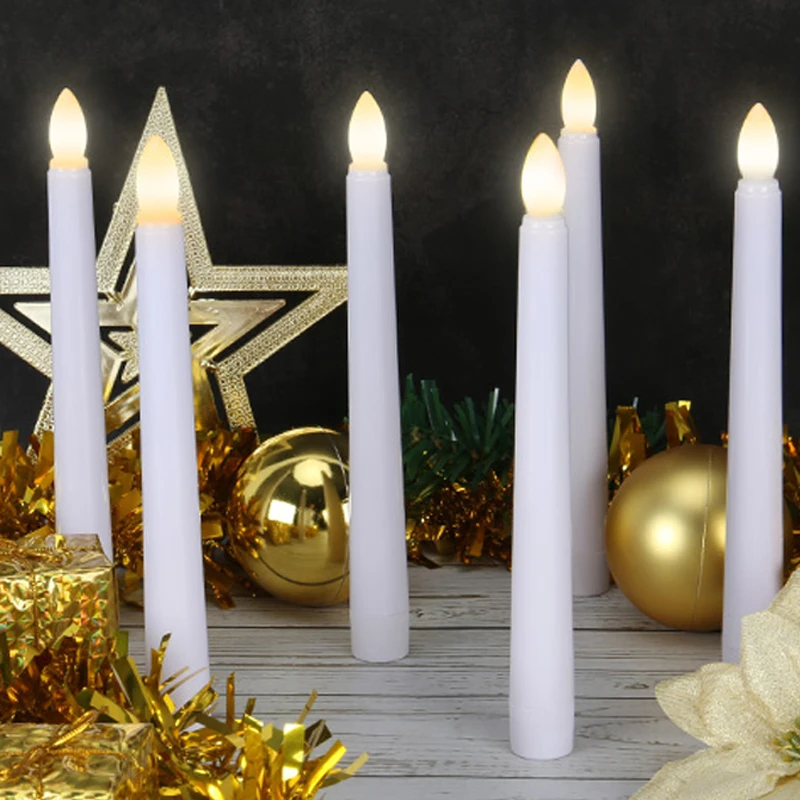 
Flameless White LED Taper Candles with Gold Removable Candle Holders 