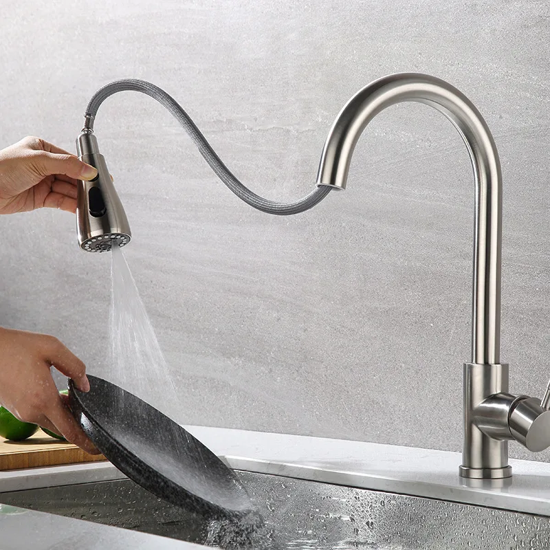 Two functions Single Hole Pull Out Spout Kitchen Sink Mixer Tap Mixer Tap Brushed Nickel Kitchen Faucet