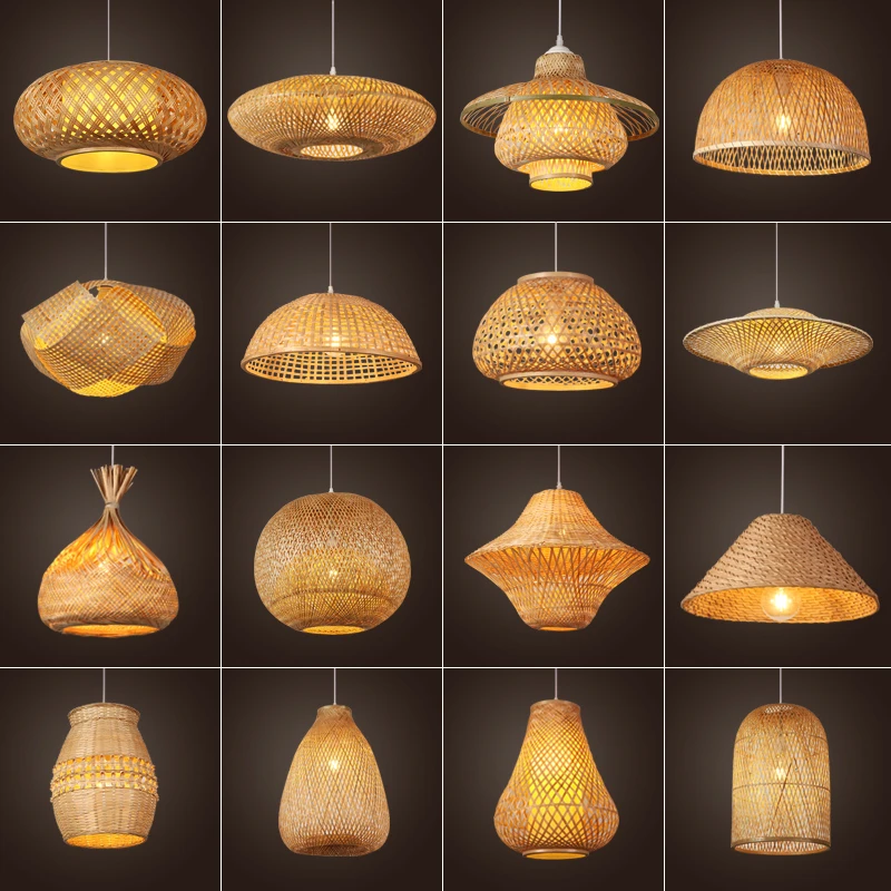 Foyer Retro Kitchen Hanging Handmade Lantern Bamboo chandelier Lamps Rattan Wicker lanterns teahouse home decor light fixture