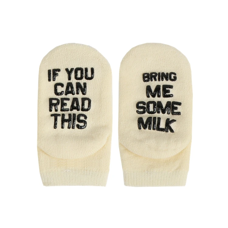 
Custom Funny text Low price cotton baby socks wholesale in box 