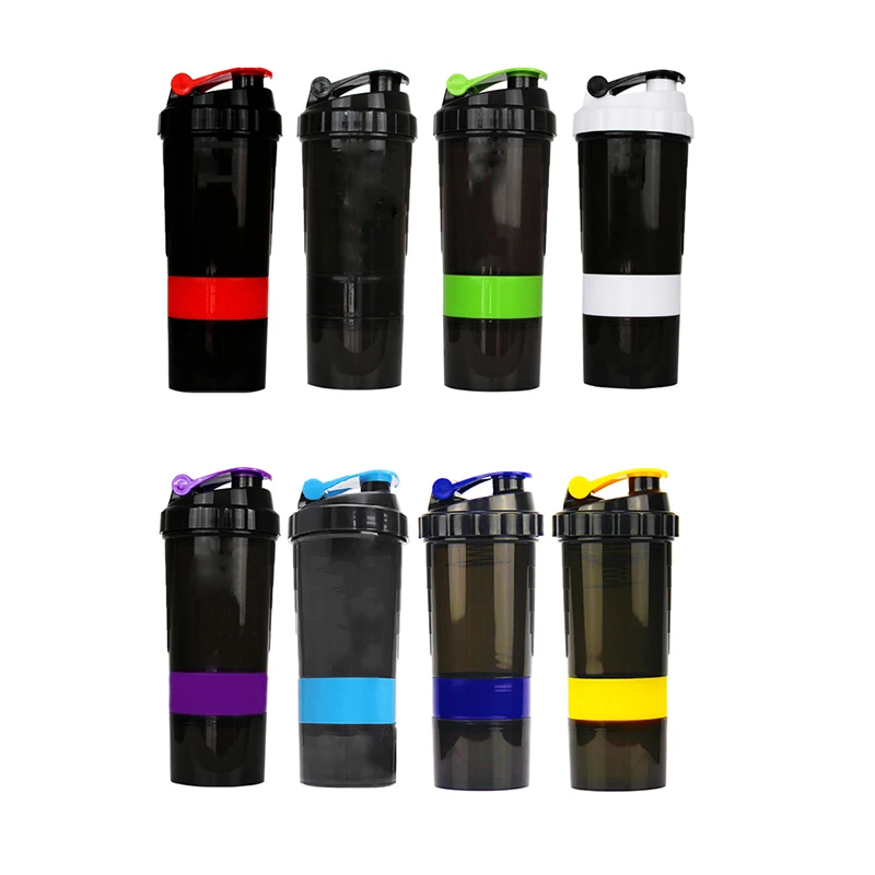 Wholesale 500ml BPA FREE Multifunction Bodybuilding Protein Shaker Water Bottle(3in1) with Metal Mixer Water Bottles Gym 2-3days
