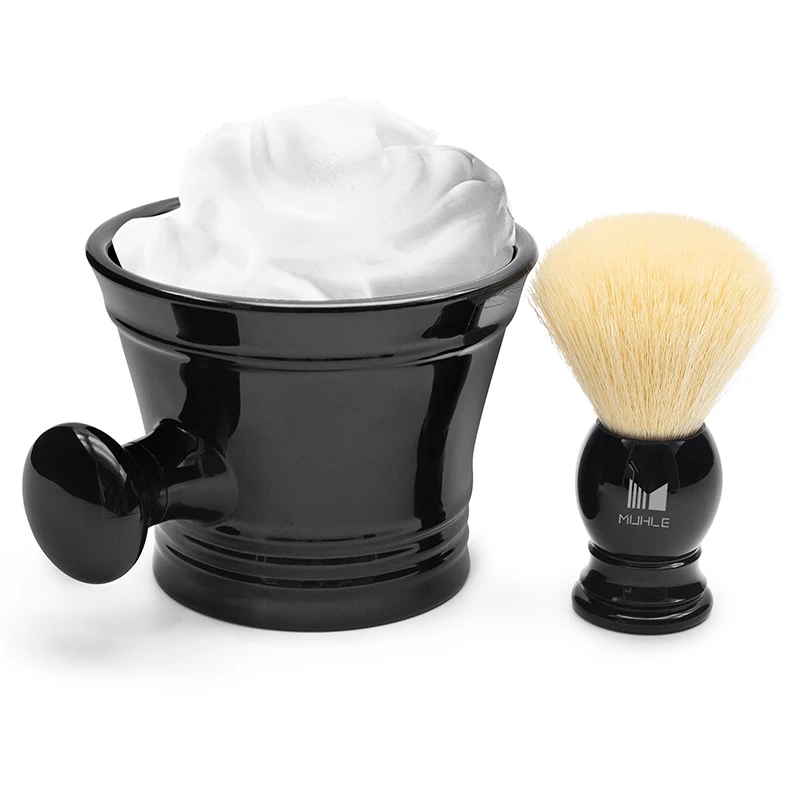 cosmetic factory wholesale household or travel shaving bowl with handle  shaving black acrylic soap  Lathering Bowls